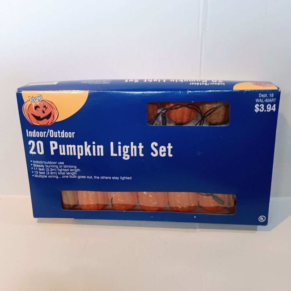Vintage WalMart Halloween 20 Pumpkin Light Set-Blow Mold Covers-Indoor/Outdoor